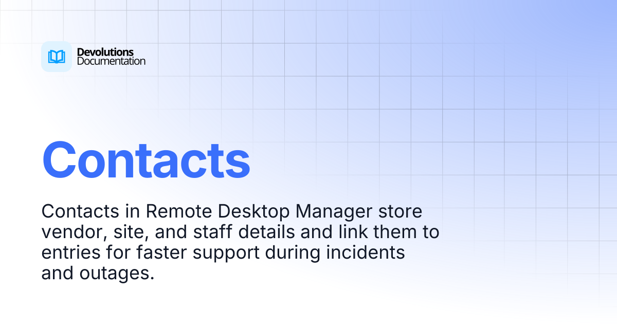 Contacts | Devolutions RDM | Devolutions Documentation